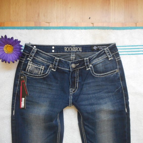 NEW Rock and Roll Cowgirl Jeans Size 30x34 Low Rise Bootcut Denim Embellished - Picture 8 of 13